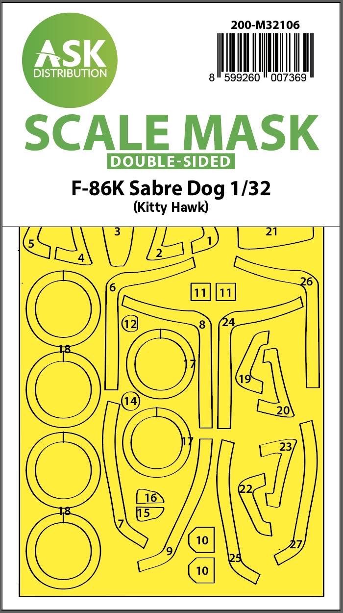 Art Scale 200-M32106 1:32 North-American F-86K Sabre Dog Wheel & Canopy Mask