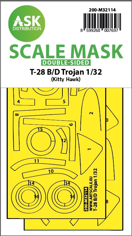 Art Scale 200-M32114 1:32 North-American T-28-B/D Trojan Wheel & Canopy Mask