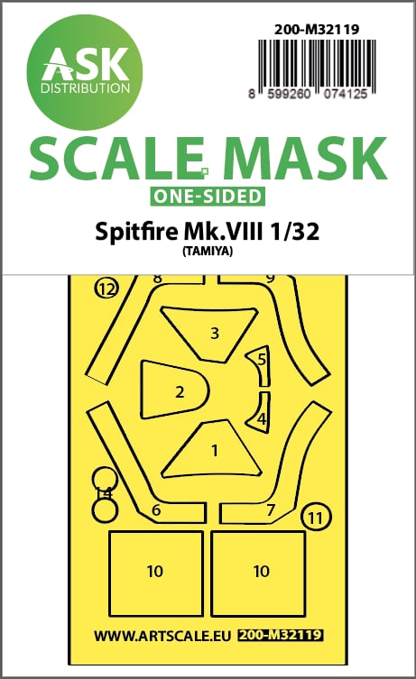 Art Scale 200-M32119 1:32 Supermarine Spitfire Mk.VIII canopy frame paint mask