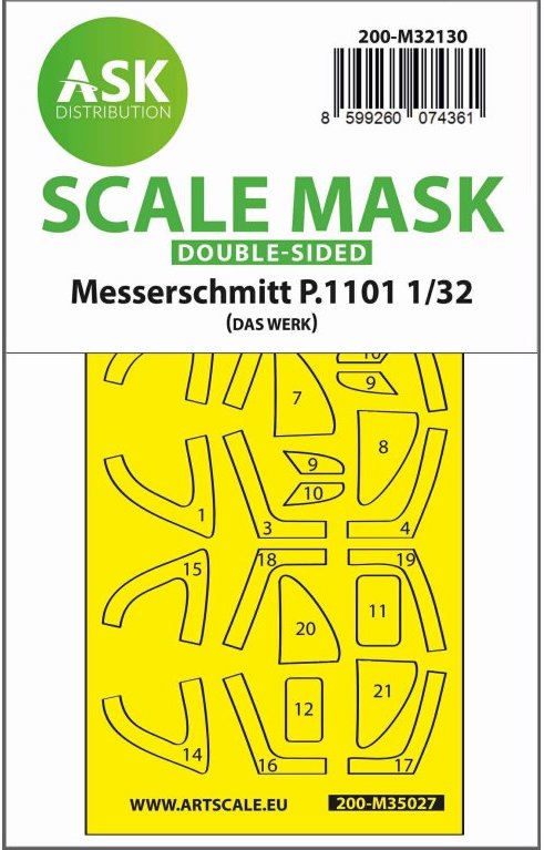 Art Scale 200-M32130 1:32 Messerschmitt P.1101 canopy frame paint masks