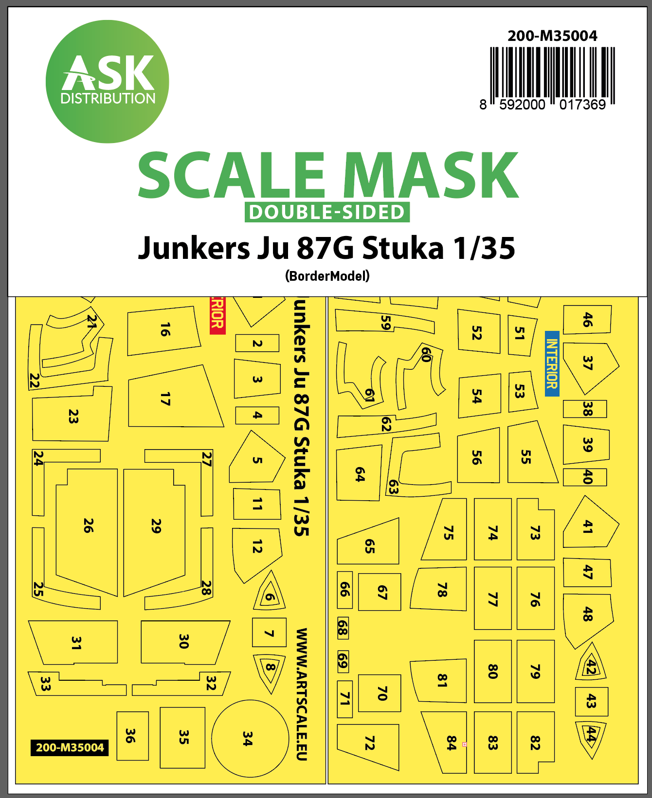 Art Scale 200-M35004 1:35 Junkers Ju-87G 'Stuka' canopy frame paint masks