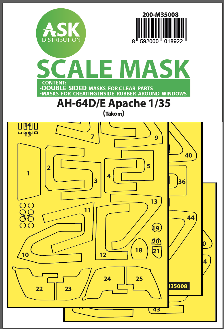 Art Scale 200-M35008 1:35 AH-64D/E Double-Sided Mask with White Rubber