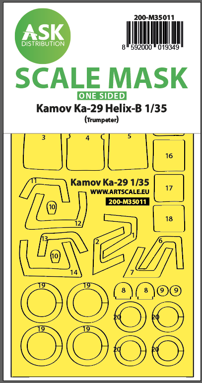 Art Scale 200-M35011 1:35 Kamov Ka-29 Helix-B wheels & canopy frame paint masks