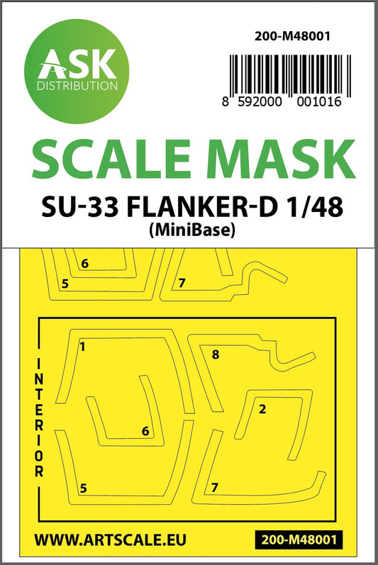 Art Scale 200-M48001 1:48 Sukhoi Su-33 Flanker-D Kabuki canopy frame paint masks