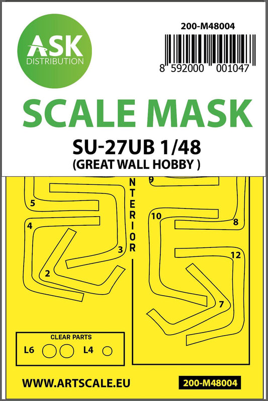 Art Scale 200-M48004 1:48 Sukhoi SU-27UB Kabuki canopy frame paint masks