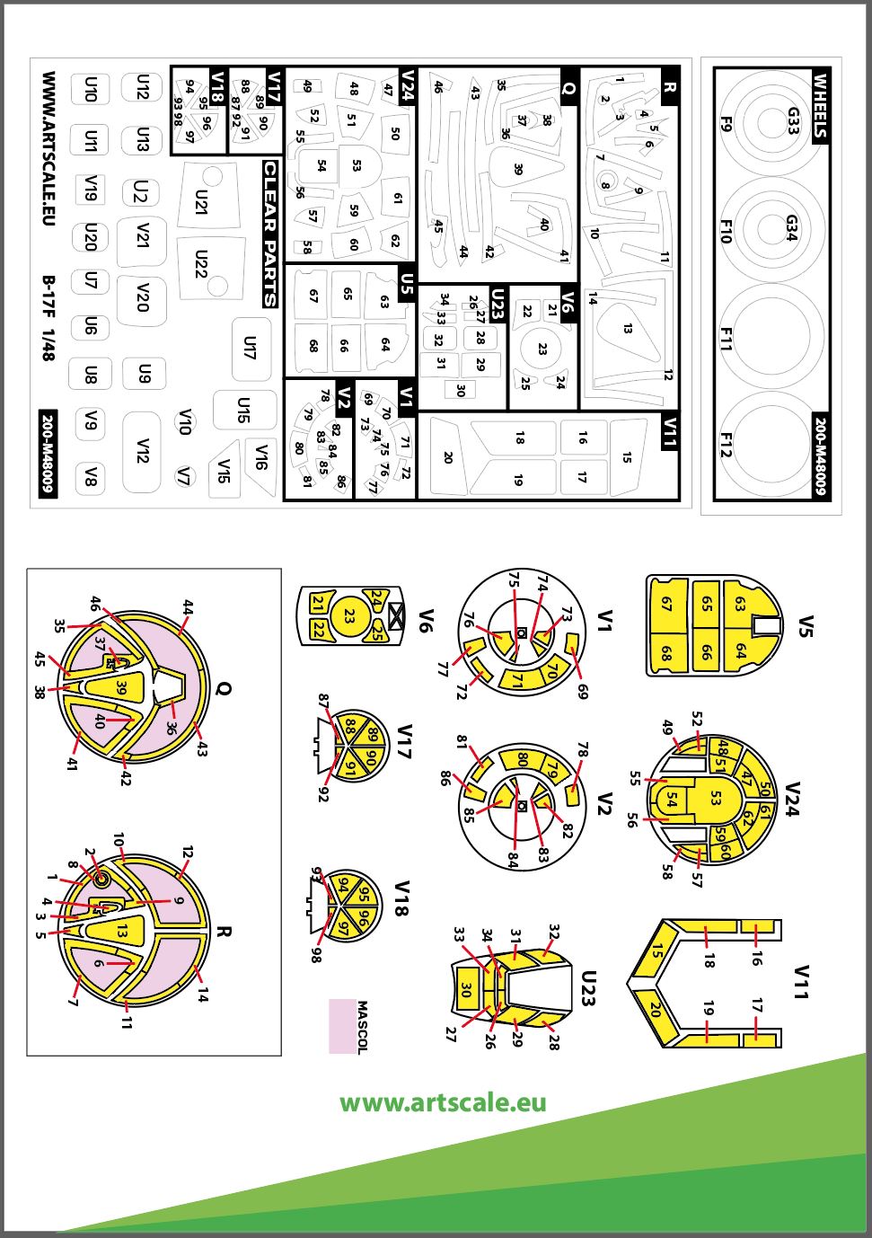 Art Scale 200-M48009 1:48 B-17F Flying Fortress Wheel & Canopy Paint Masks