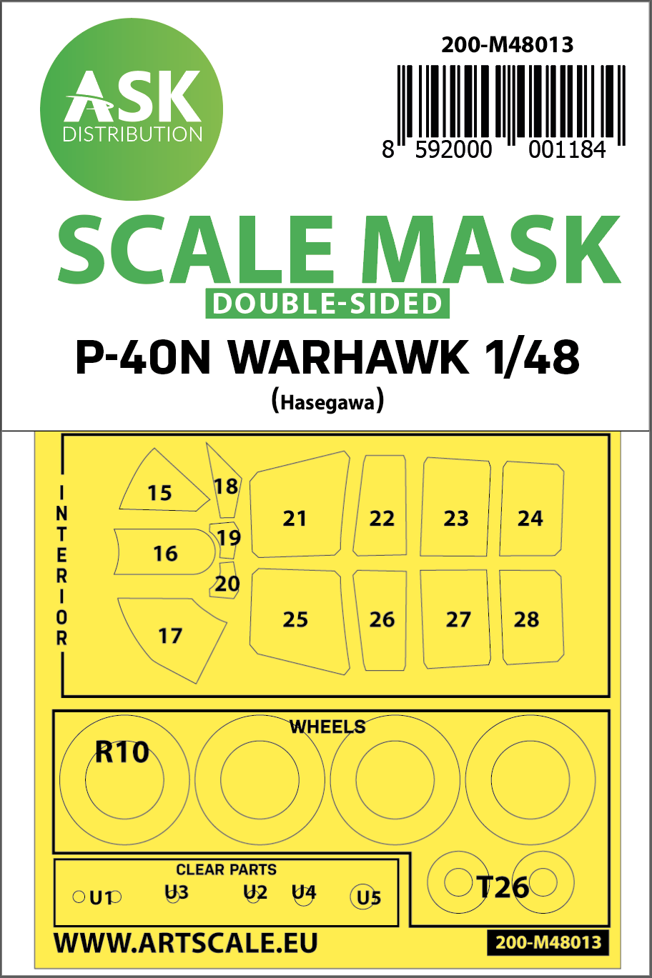 Art Scale 200-M48013 1:48 Curtiss P-40N Warhawk wheels & canopy masks