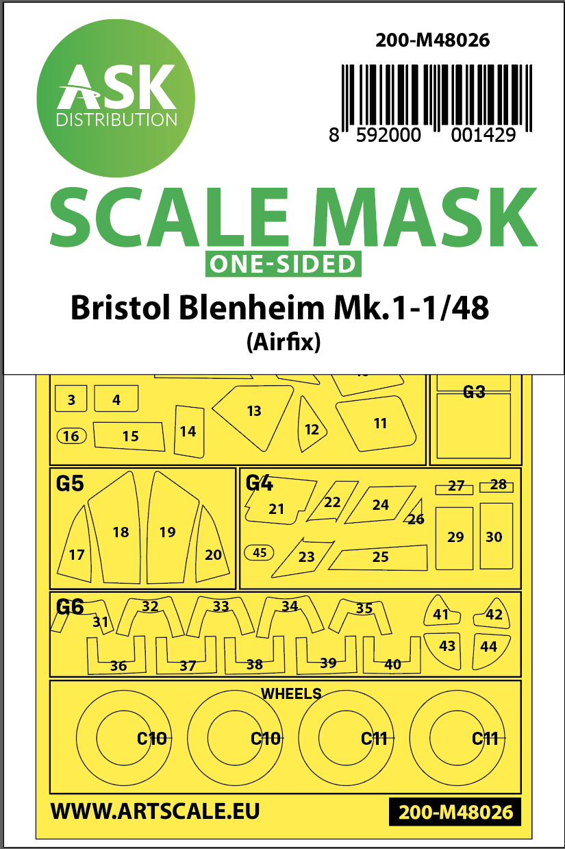 Art Scale 200-M48026 1:48 Bristol Blenheim Mk.I wheels & canopy masks