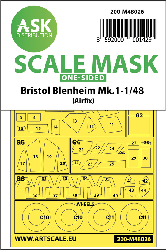 Art Scale 200-M48026 1:48 Bristol Blenheim Mk.I wheels & canopy masks