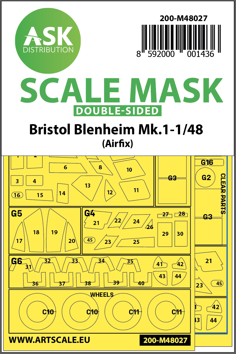 Art Scale 200-M48027 1:48 Bristol Blenheim Mk.I wheels & canopy masks