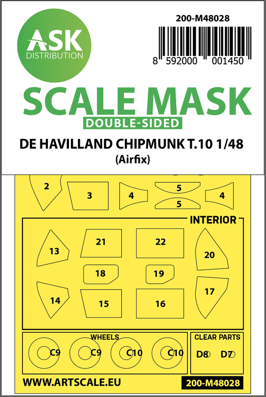 Art Scale 200-M48028 1:48 de Havilland Chipmunk T.10 Wheel & Canopy Masks