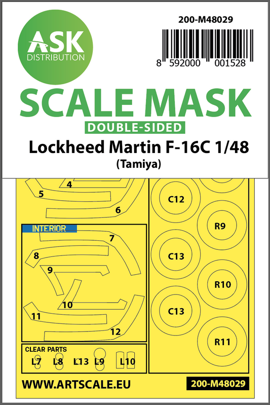 Art Scale 200-M48029 1:48 F-16C Fighting Falcon Wheel & Canopy Paint Masks