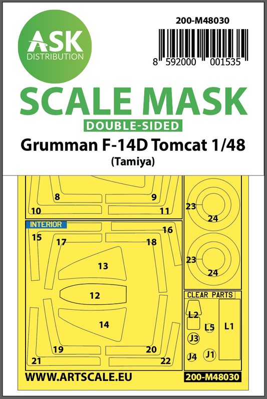 Art Scale 200-M48030 1:48 Grumman F-14D Tomcat wheels & canopy frame paint masks