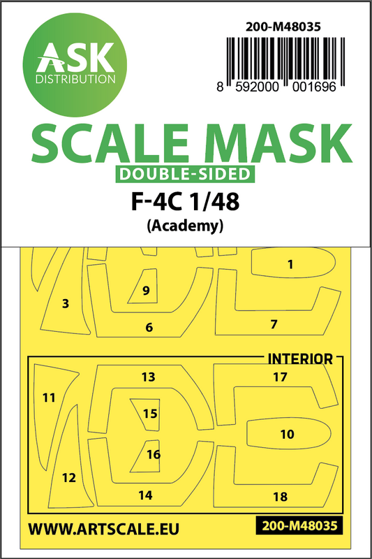 Art Scale 200-M48035 1:48 McDonnell F-4C Phantom canopy frame paint masks