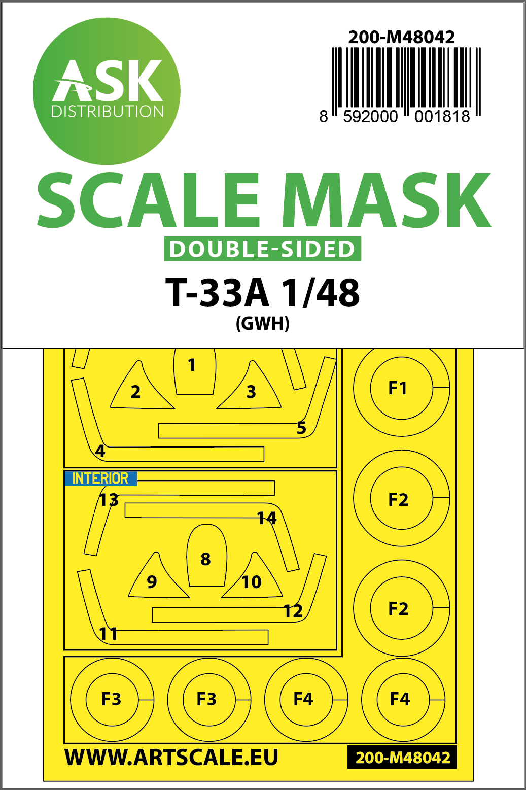 Art Scale 200-M48042 1:48 Lockheed T-33A wheels and canopy frame paint masks