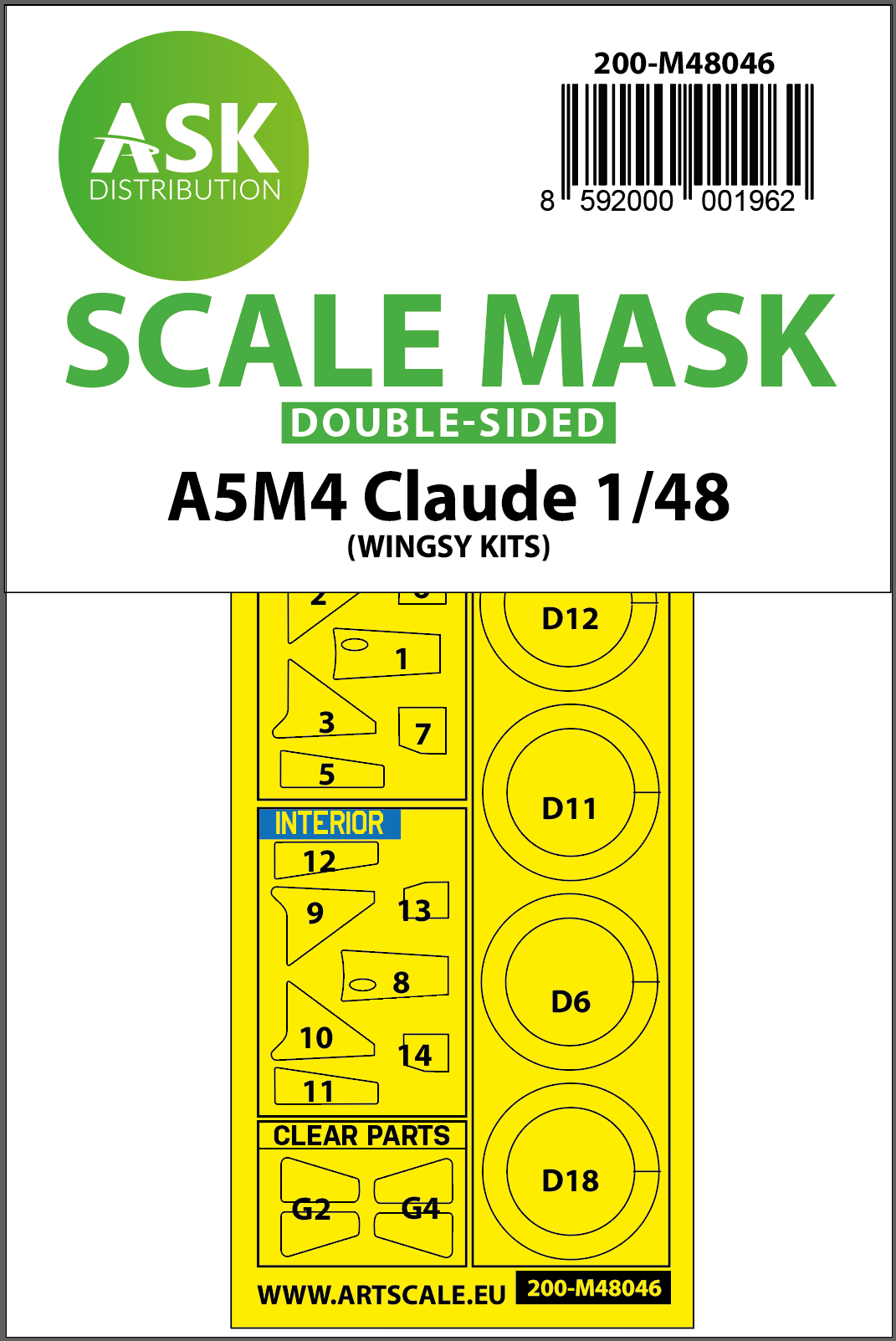 Art Scale 200-M48046 1:48 Mitsubishi A5M4 Claude wheels & canopy masks