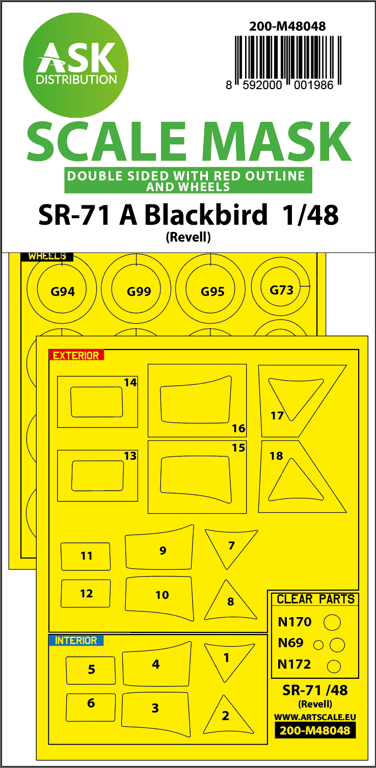 Art Scale 200-M48048 1:48 Lockheed SR-71 Blackbird Wheel & Canopy Paint Masks