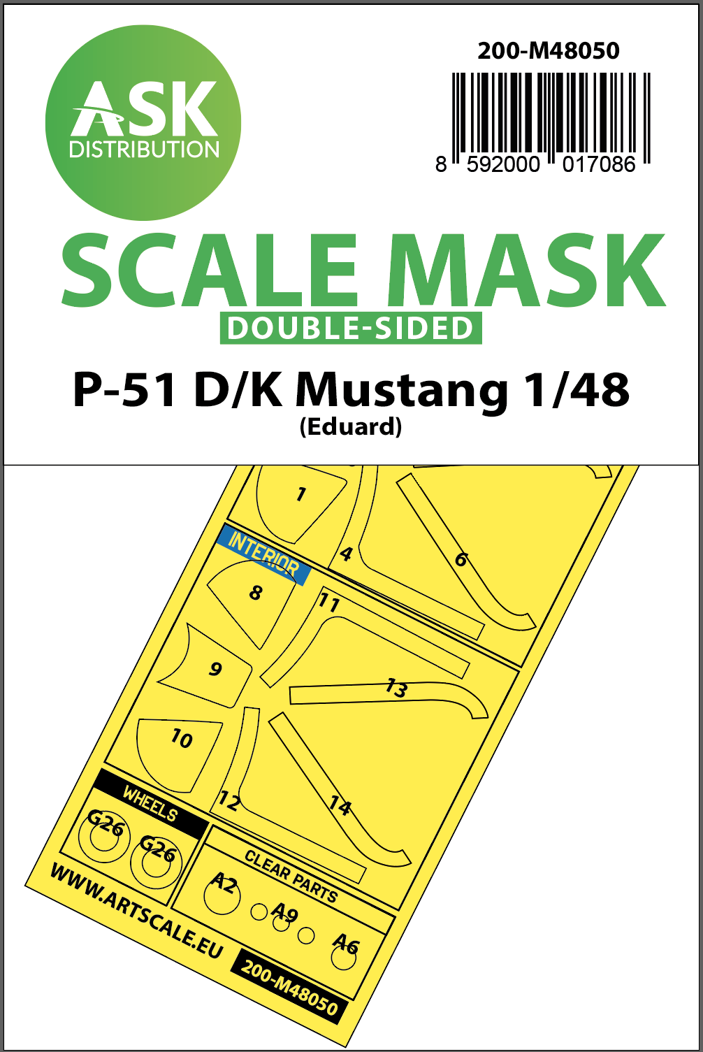 Art Scale 200-M48050 1:48 North-American P-51D/K Mustang Wheel & Canopy Masks