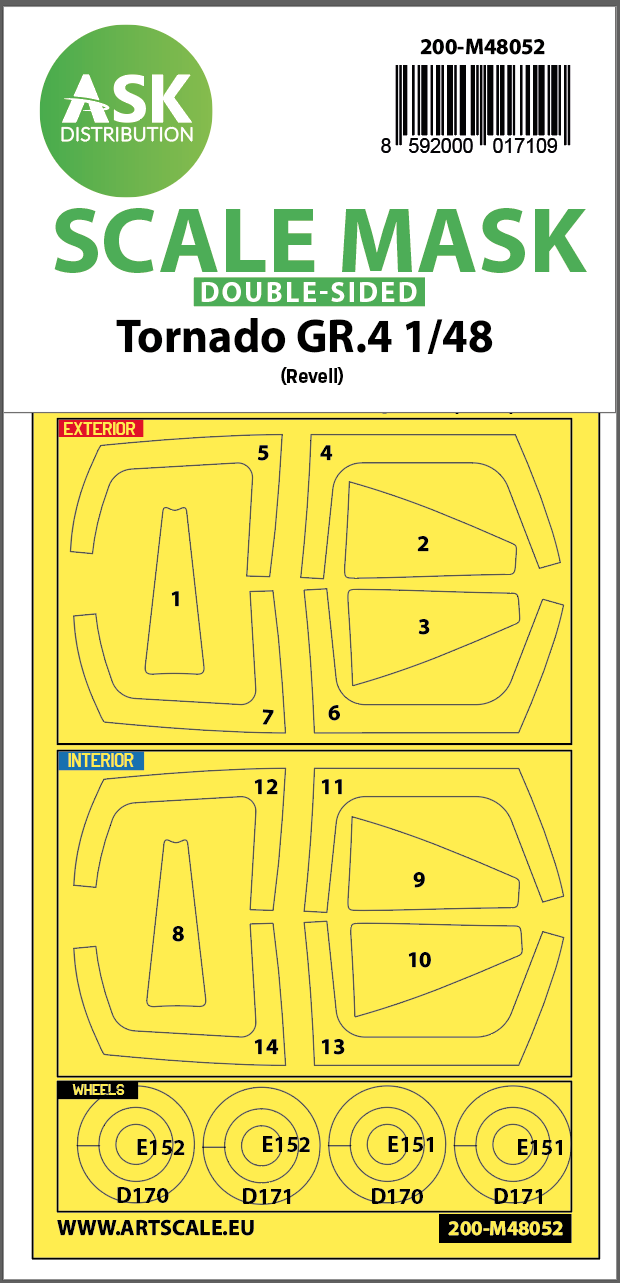 Art Scale 200-M48052 1:48 Panavia Tornado GR.4 wheels & canopy frame paint masks