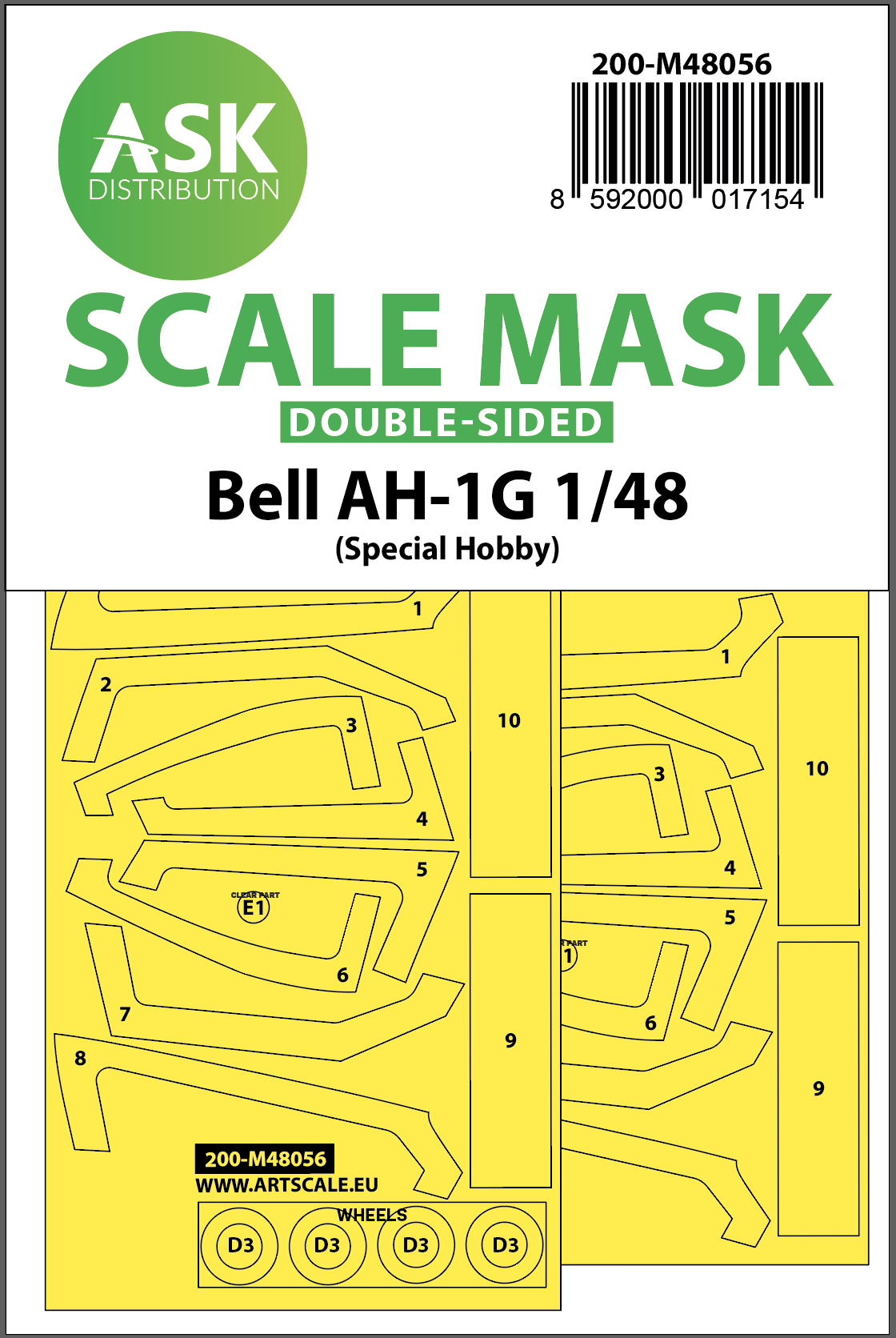 Art Scale 200-M48056 1:48 Bell AH-1G wheels and canopy frame paint masks