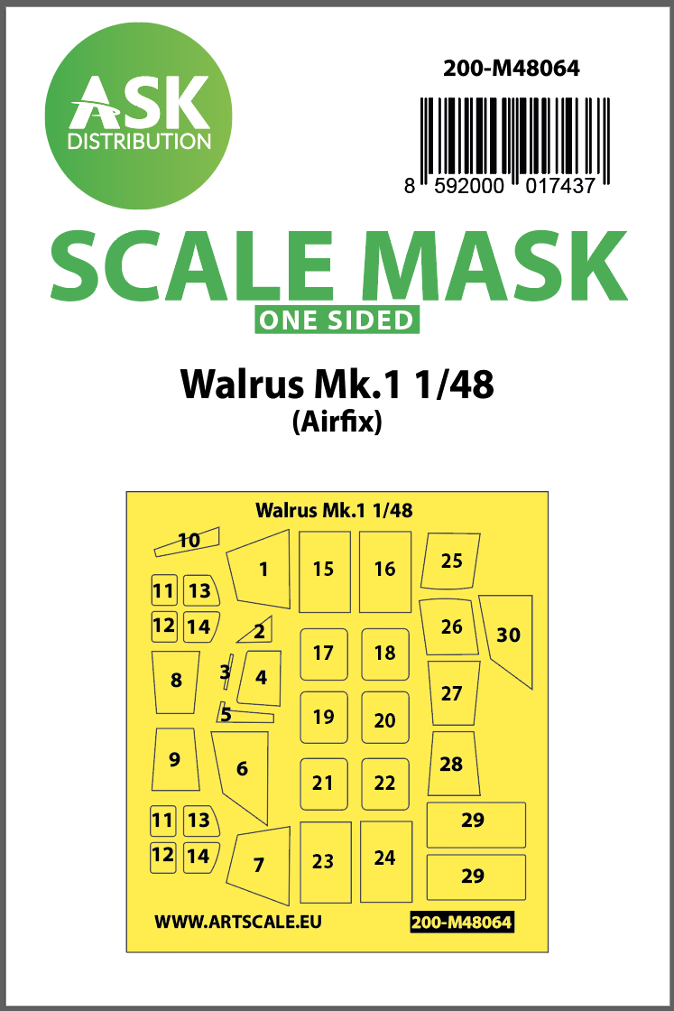 Art Scale 200-M48064 1:48 Supermarine Walrus Mk.I canopy frame paint mask