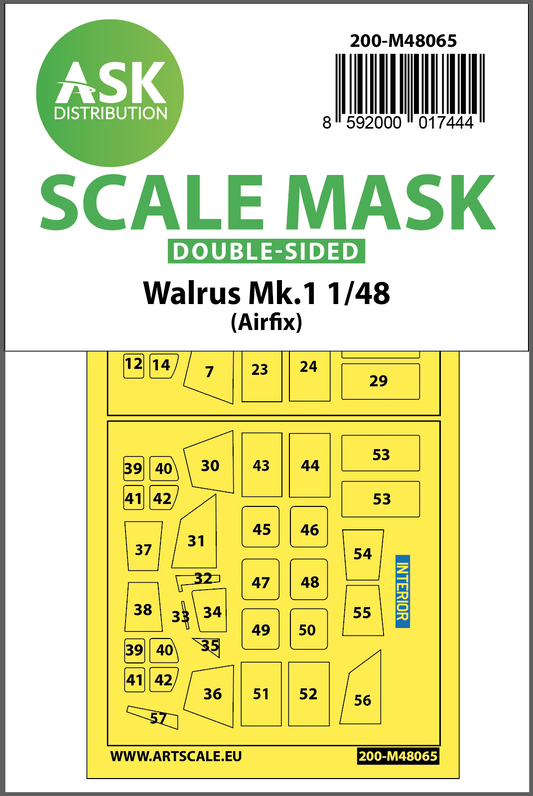 Art Scale 200-M48065 1:48 Supermarine Walrus Mk.I canopy frame paint masks