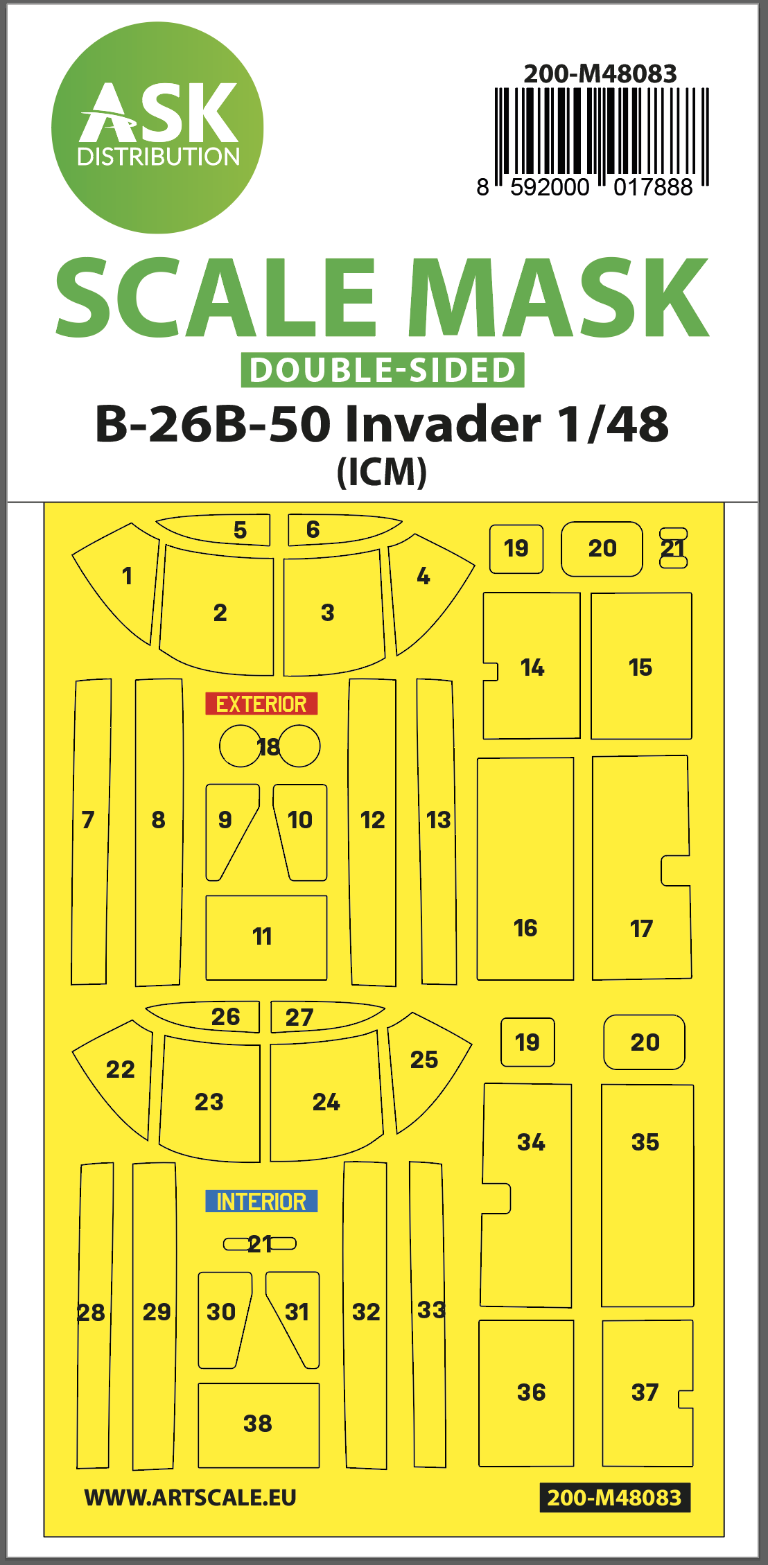 Art Scale 200-M48083 1:48 Douglas B-26B-50 Invader canopy frame paint masks