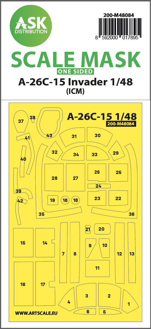 Art Scale 200-M48084 1:48 Douglas A-26C-15 Invader canopy frame paint mask