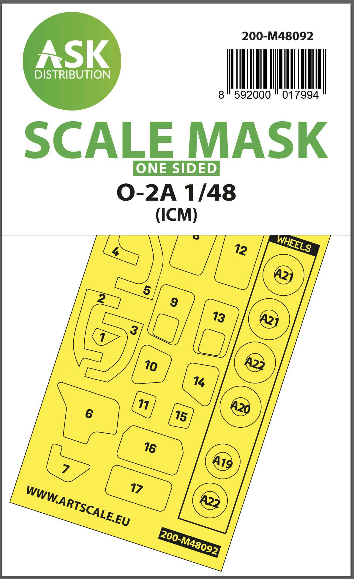 Art Scale 200-M48092 1:48 Cessna O-2A wheels and canopy frame paint mask