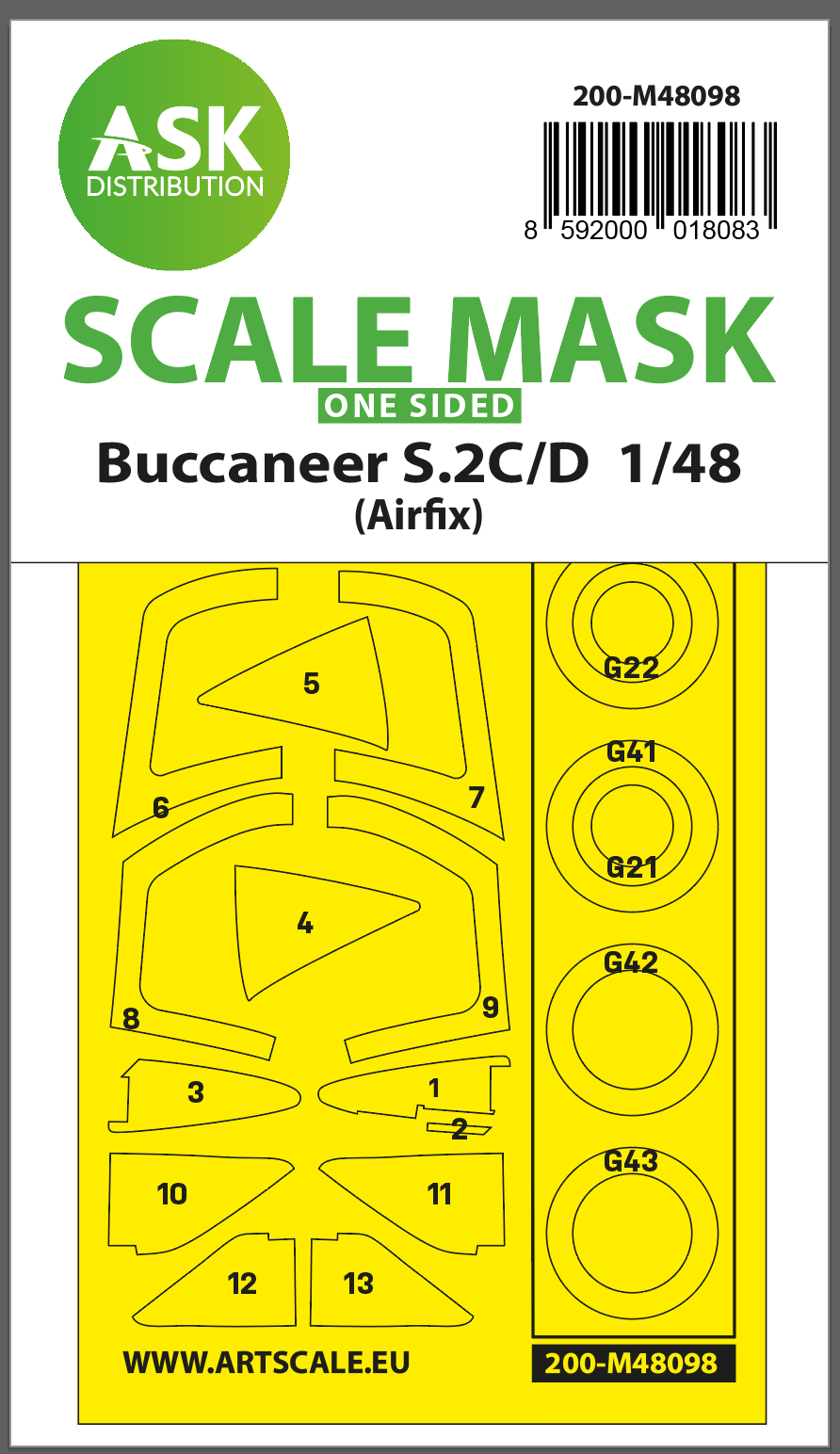 Art Scale 200-M48098 1:48 Blackburn Buccaneer S.2B/C Wheel & Canopy Mask