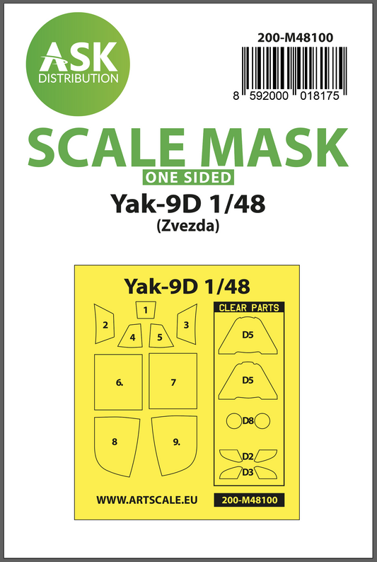 Art Scale 200-M48100 1:48 Yakovlev Yak-9D canopy frame paint mask