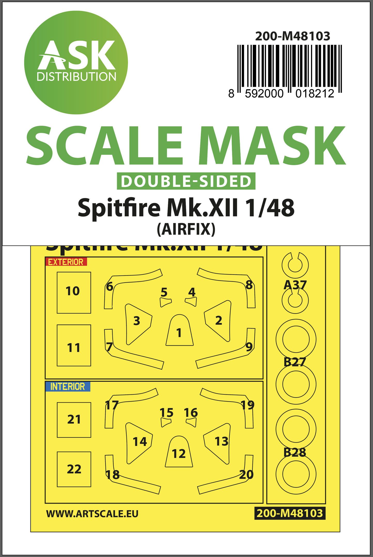 Art Scale 200-M48103 1:48 Spitfire Mk.XII Wheel & Canopy Masks