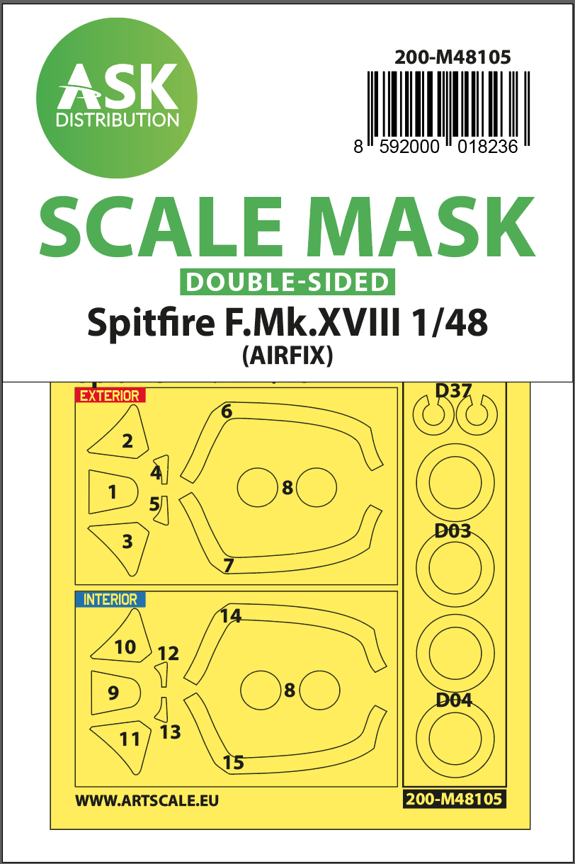 Art Scale 200-M48105 1:48 Spitfire F Mk.XVIII Wheel & Canopy Masks