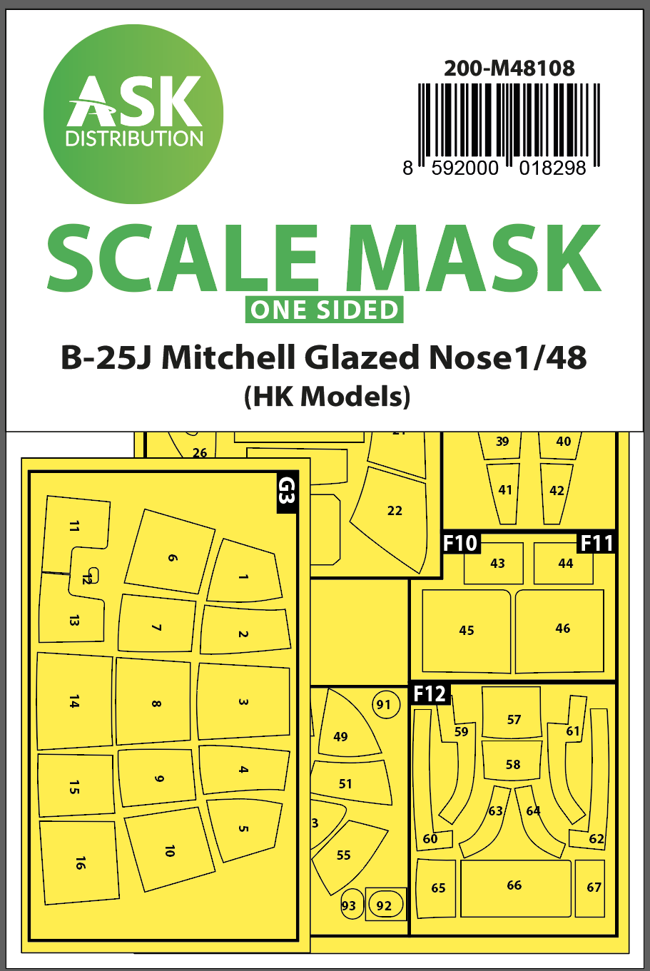 Art Scale 200-M48108 1:48 North-American B-25J Mitchell canopy frame paint mask