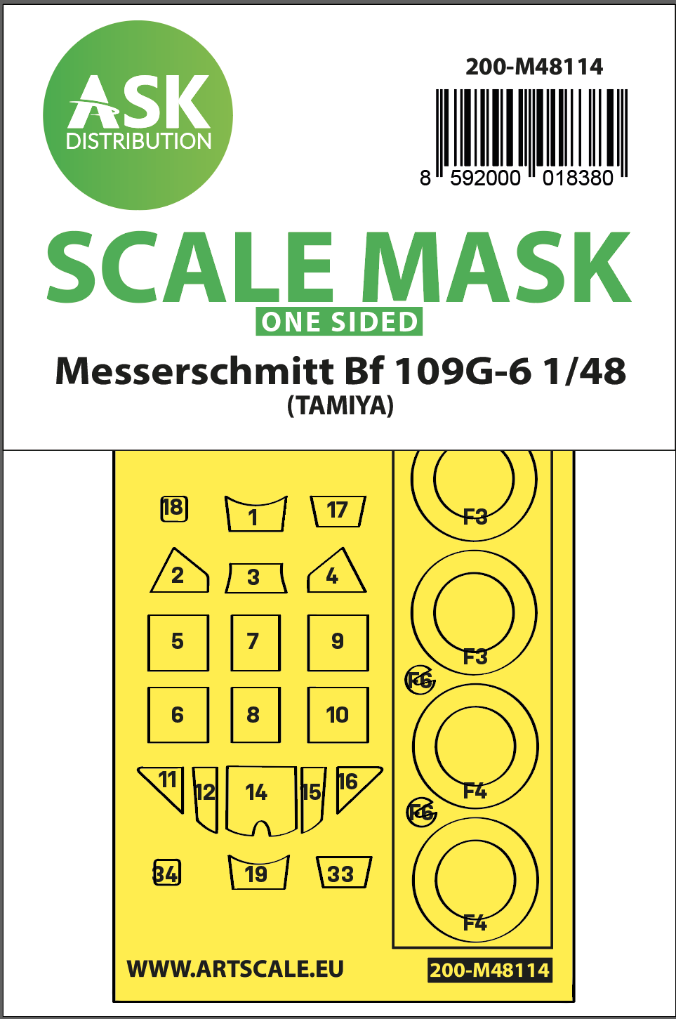 Art Scale 200-M48114 1:48 Messerschmitt Bf-109G-6 canopy frame paint mask