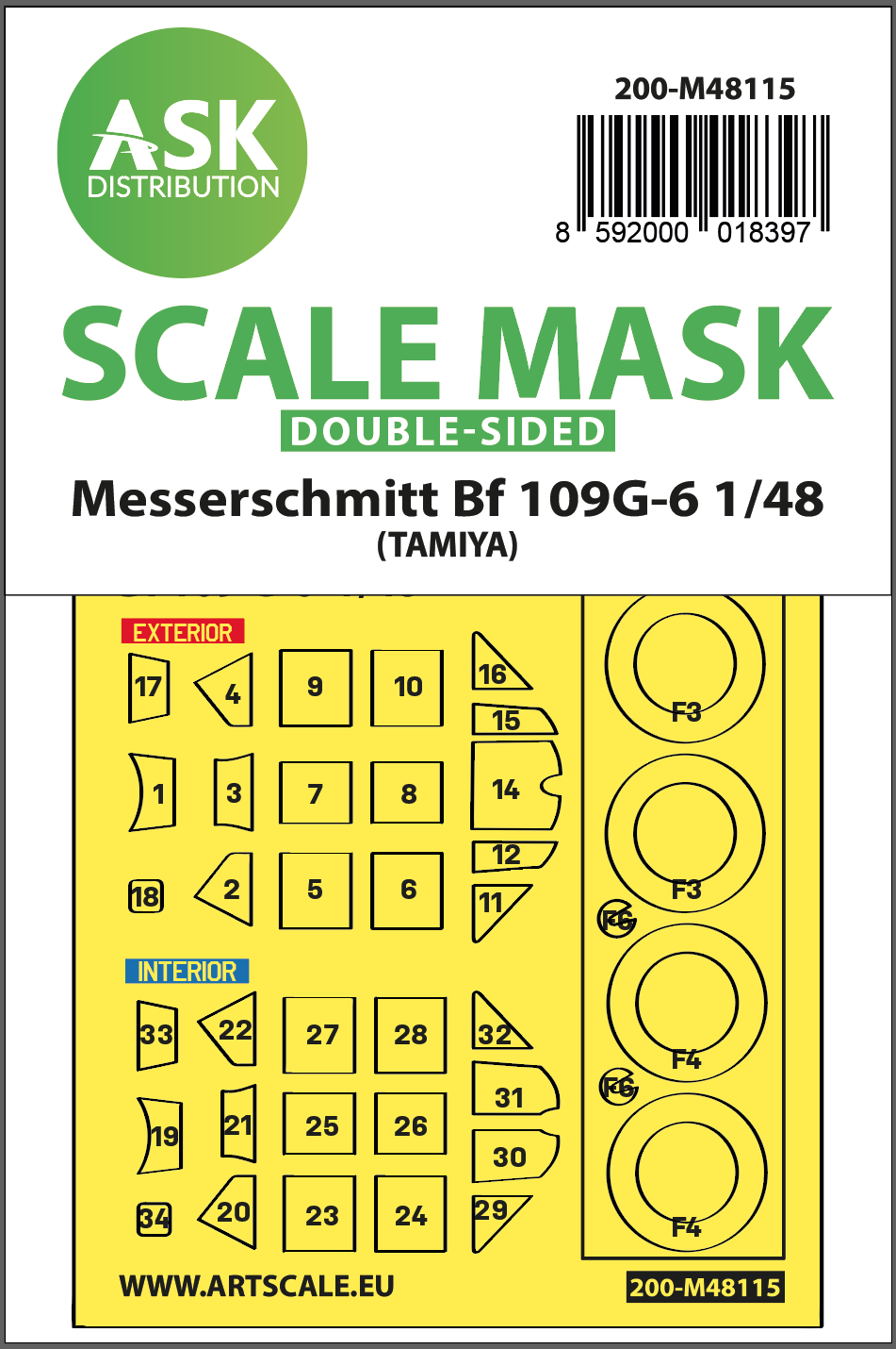 Art Scale 200-M48115 1:48 Messerschmitt Bf-109G-6 wheels & canopy masks