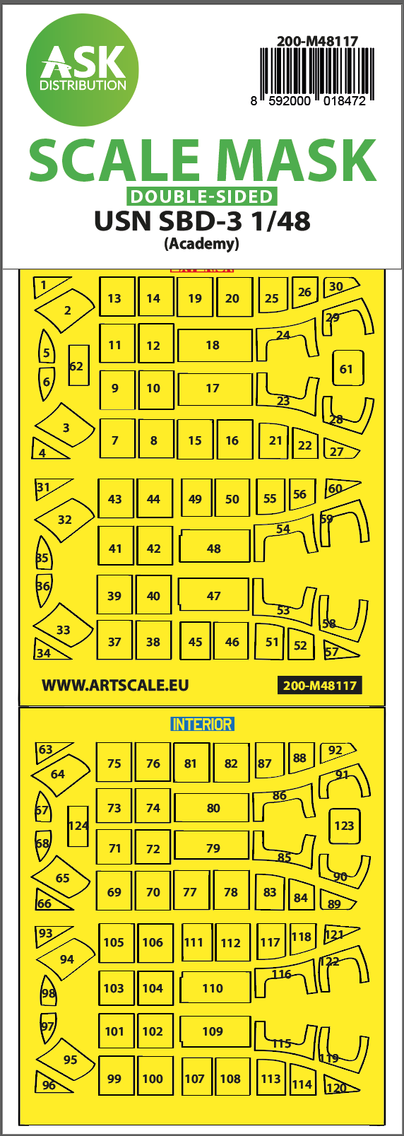 Art Scale 200-M48117 1:48 Dauntless SBD-3 Double-Sided Express Pre-Cut Mask