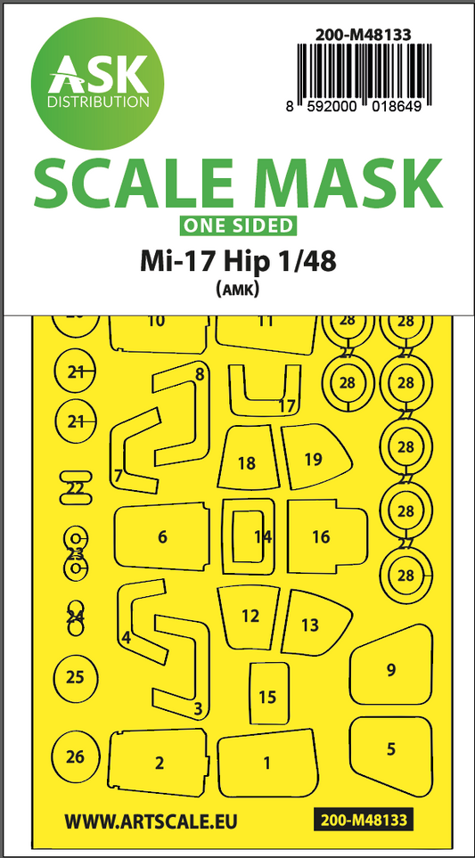 Art Scale 200-M48133 1:48 Mil Mi-17 Hip wheels and canopy frame paint mask