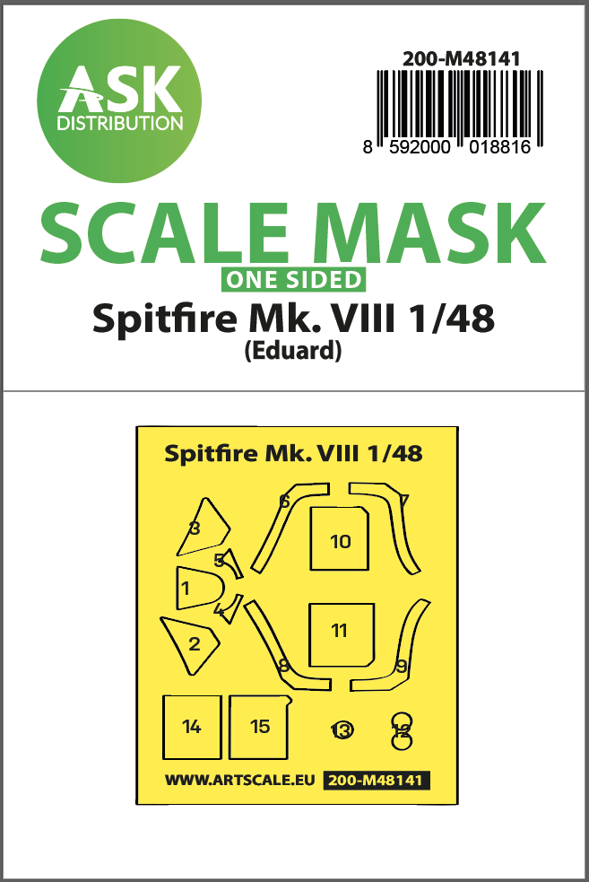 Art Scale 200-M48141 1:48 Supermarine Spitfire Mk.VIII canopy frame paint mask