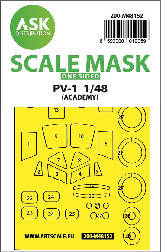 Art Scale 200-M48152 1:48 Lockheed PV-1 Ventura wheels & canopy frame paint mask