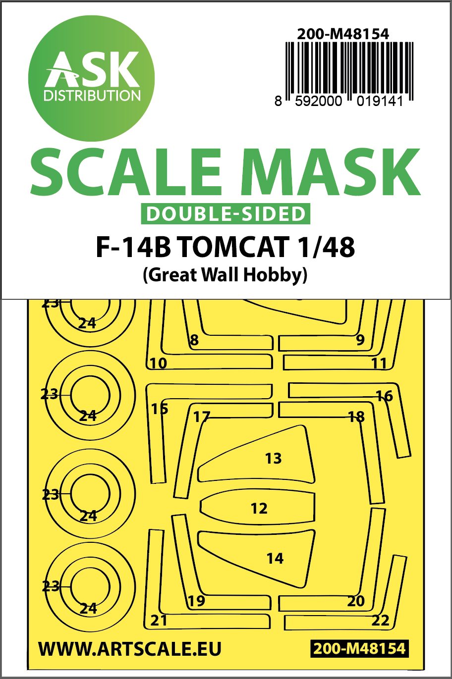 Art Scale 200-M48154 1:48 Grumman F-14B Tomcat wheels & canopy frame paint mask
