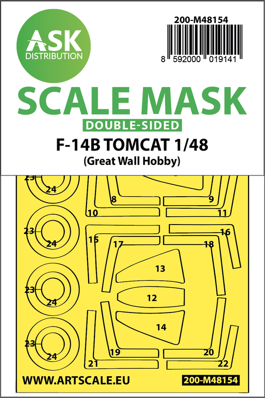 Art Scale 200-M48154 1:48 Grumman F-14B Tomcat wheels & canopy frame paint mask