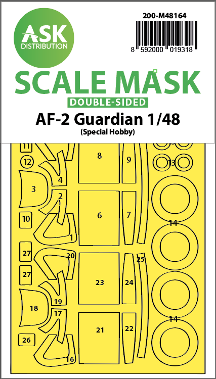 Art Scale 200-M48164 1:48 Grumman AF-2 Guardian wheels & canopy frame paint mask