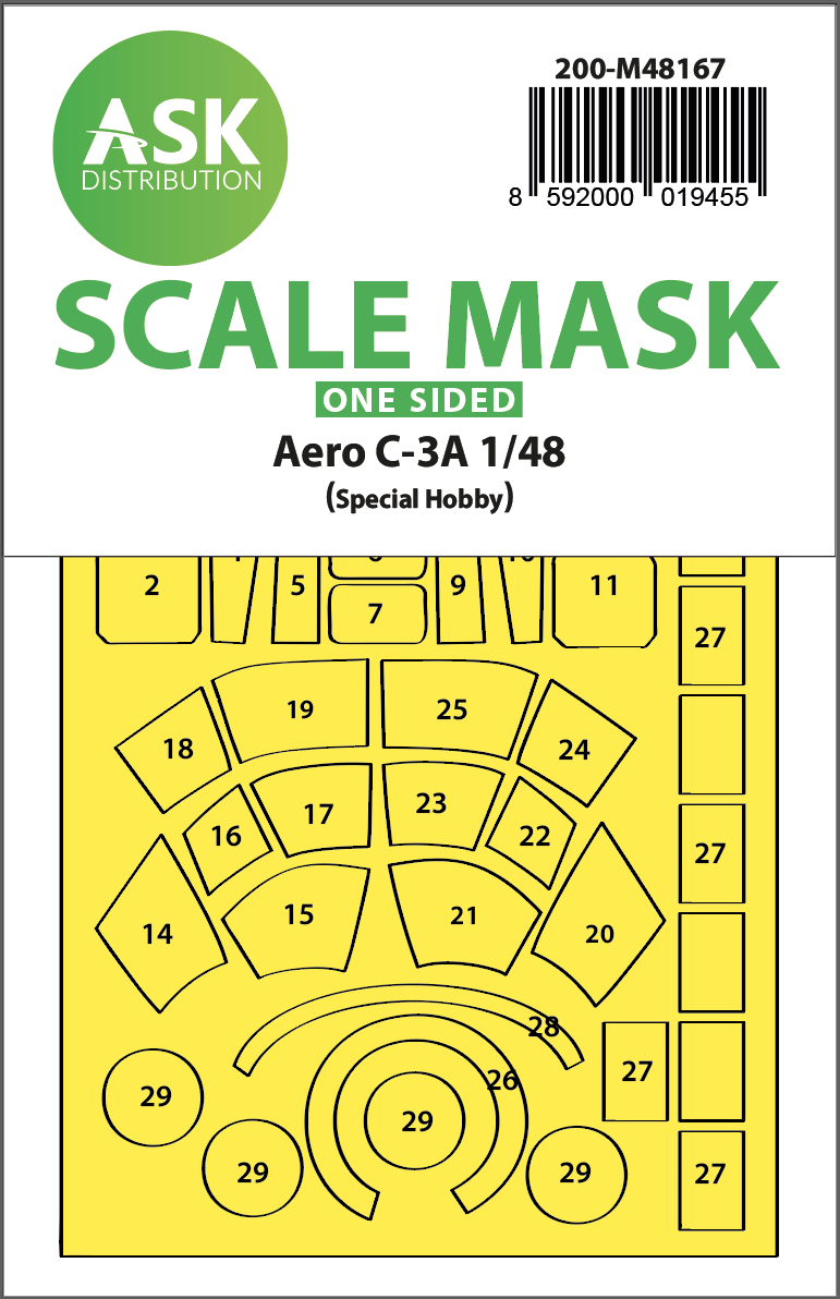Art Scale 200-M48167 1:48 Aero C-3A wheels and canopy frame paint mask