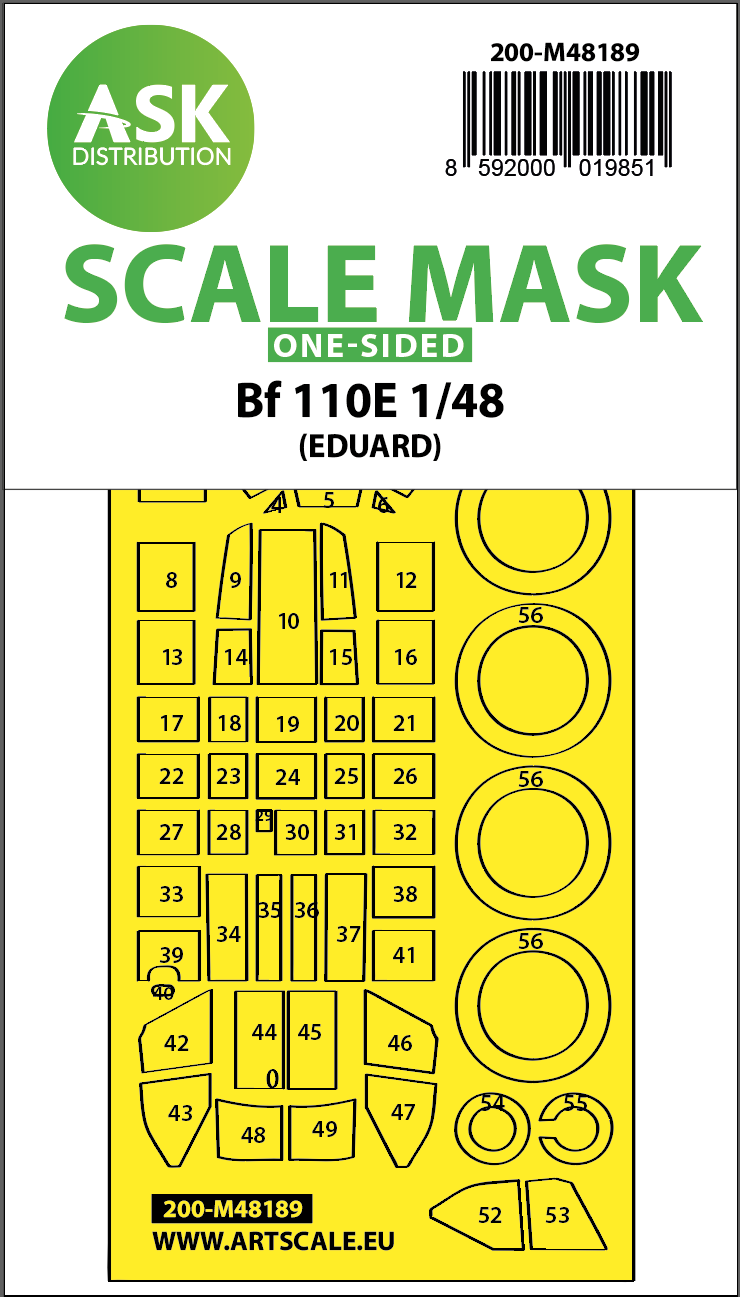 Art Scale 200-M48189 1:48 Messerschmitt Bf-110E wheels & canopy frame paint mask