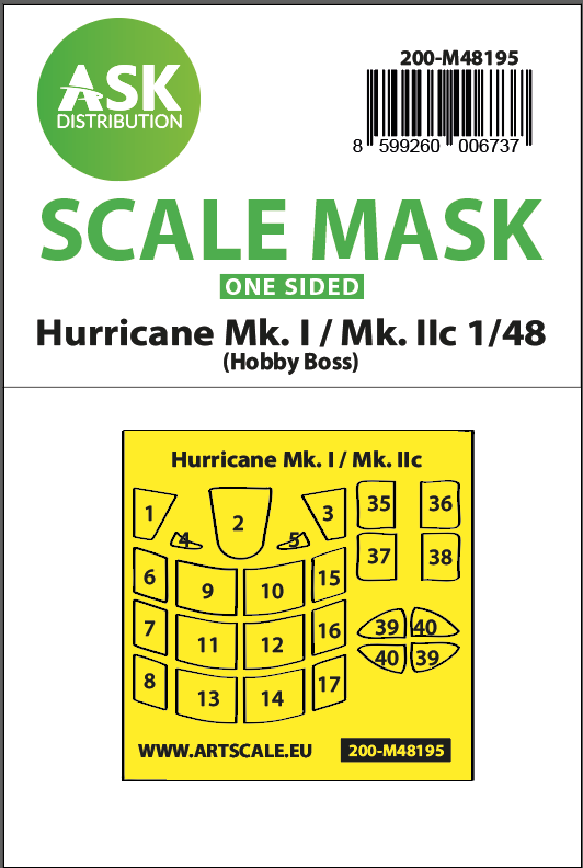 Art Scale 200-M48195 1:48 Hurricane Mk.I/IIc One-Sided Self Adhesive Masks