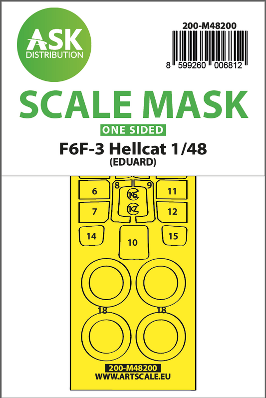 Art Scale 200-M48200 1:48 Grumman F6F-3 Hellcat wheels & canopy frame paint mask