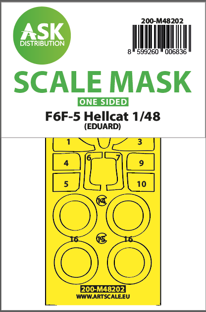 Art Scale 200-M48202 1:48 Grumman F6F-5 Hellcat wheels & canopy frame paint mask
