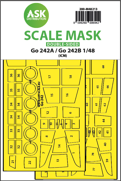 Art Scale 200-M48213 1:48 Gotha Go-242A/Go-242B wheels & canopy frame paint mask