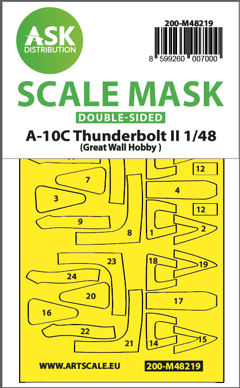 Art Scale 200-M48219 1:48 Fairchild A-10C Thunderbolt II canopy frame paint mask